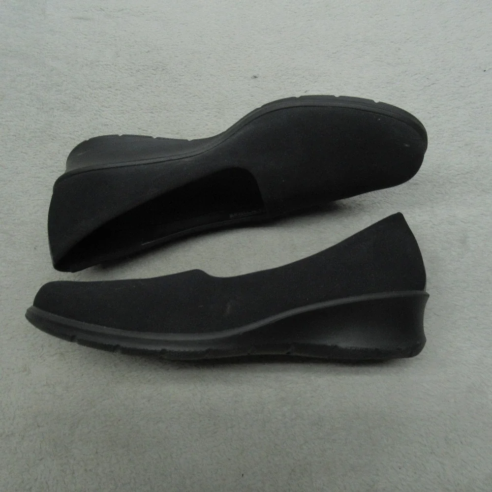 ECCO Womens 7.5 Felicia Loafer Black Stretch Wedge‎ Slip On Comfort Casual EU38